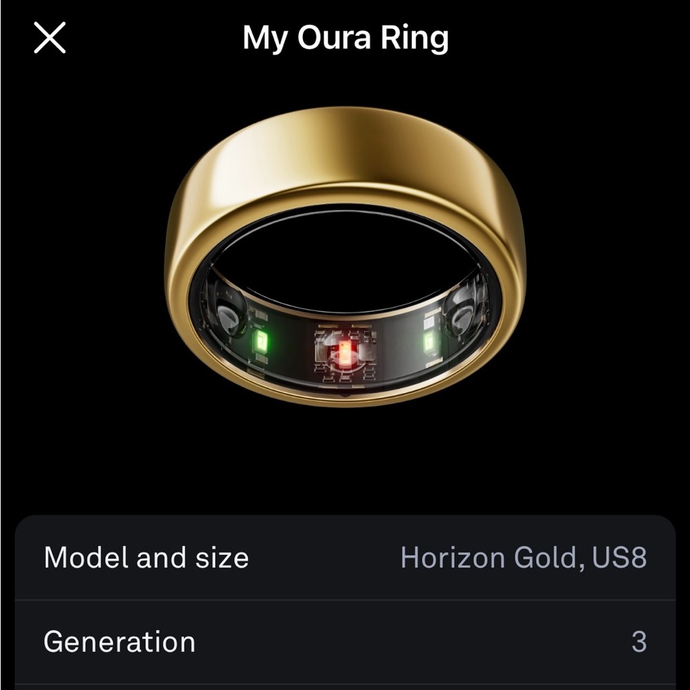 Oura Ring, Gen 3, Horizon, Gold, Size 8